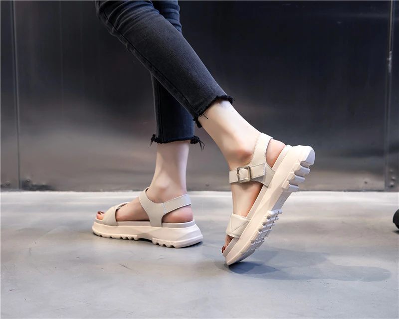 Virginia Läderplattformssandal För Kvinnor - Beige