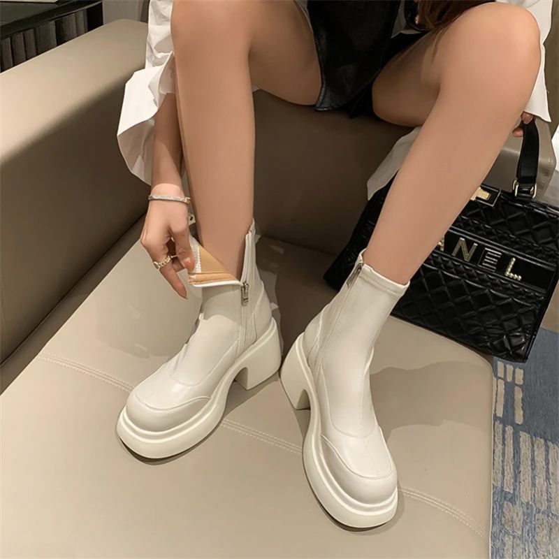 Xiaome Plattformsstövlar För Kvinnor - Beige kort plysch