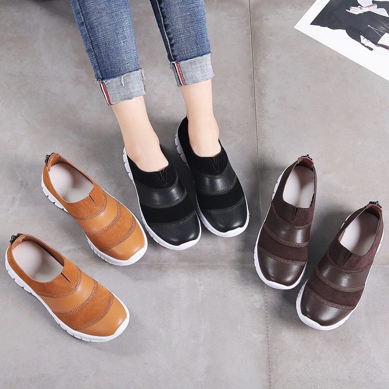 Yusuf Dam Loafer Slip-on Läder Fall Mode Flat Svarta Skor - Brun