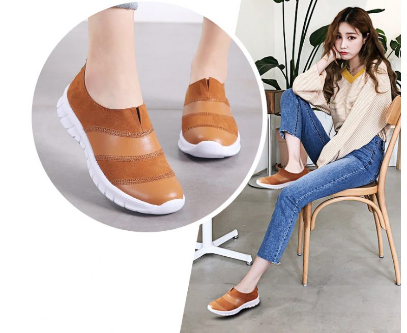 Yusuf Dam Loafer Slip-on Läder Fall Mode Flat Svarta Skor - Brun
