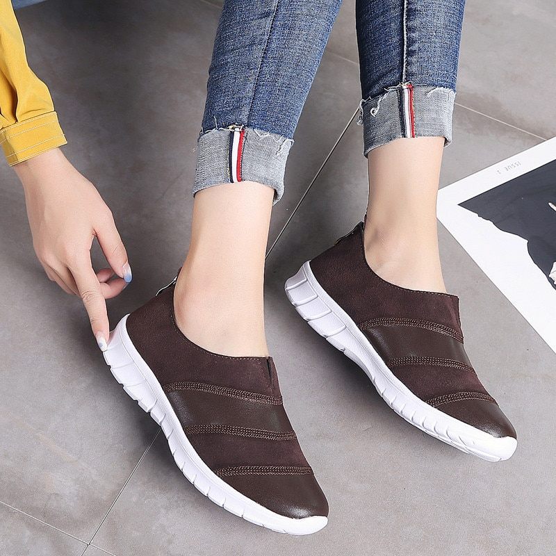 Yusuf Dam Loafer Slip-on Läder Fall Mode Flat Svarta Skor - Brun