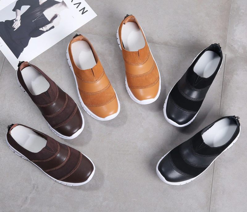Yusuf Dam Loafer Slip-on Läder Fall Mode Flat Svarta Skor - Brun