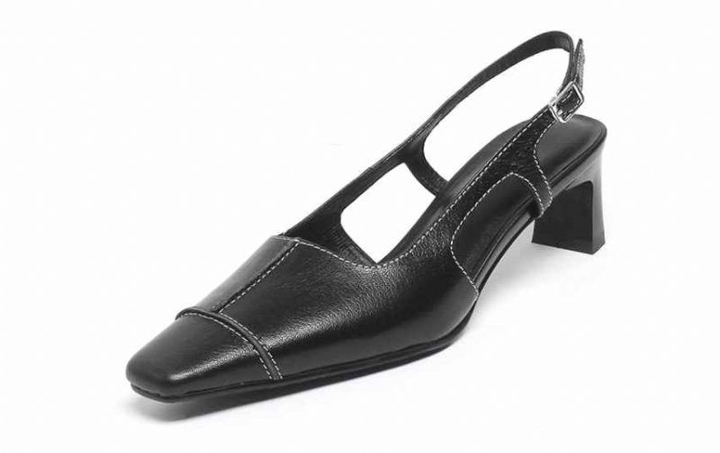 Ziyi Högkvalitativ Fyrkantig Tå Äkta Läder Sandal För Kvinnor - Svart