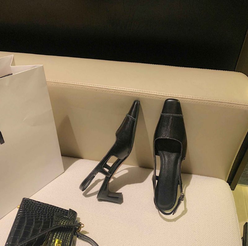 Ziyi Högkvalitativ Fyrkantig Tå Äkta Läder Sandal För Kvinnor - Svart