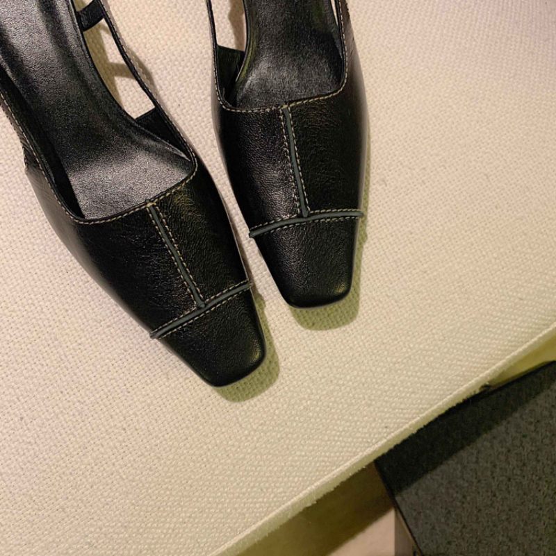 Ziyi Högkvalitativ Fyrkantig Tå Äkta Läder Sandal För Kvinnor - Svart