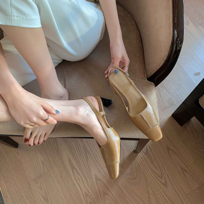 Ziyi Högkvalitativ Fyrkantig Tå Äkta Läder Sandal För Kvinnor - Svart